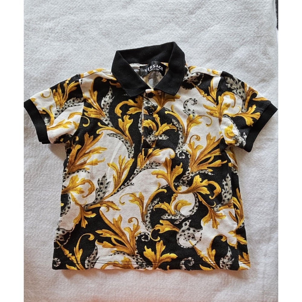 Versace Polo Youth Black Gold White Short Sleeve Size 24 Month